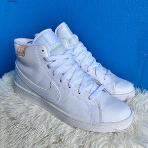 Nike Court Royale 2 Mid shoes in a triple white colorway.